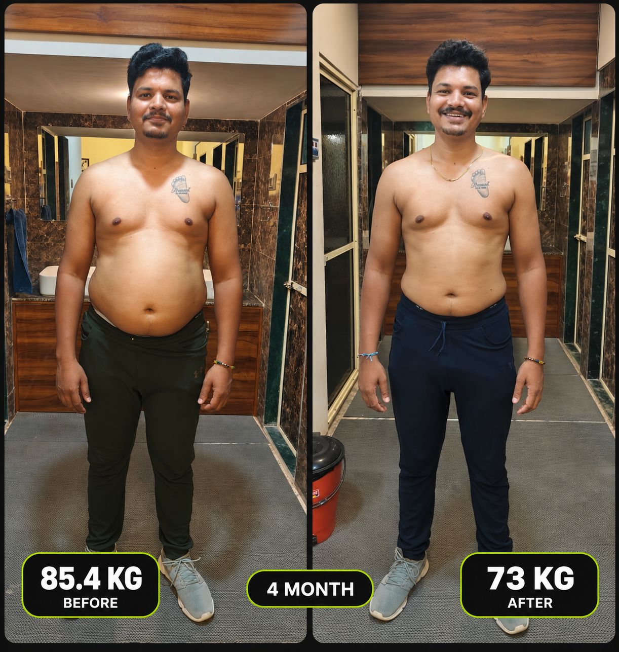 Coach Vishal Pawar 4-month client transformation -12.4kg